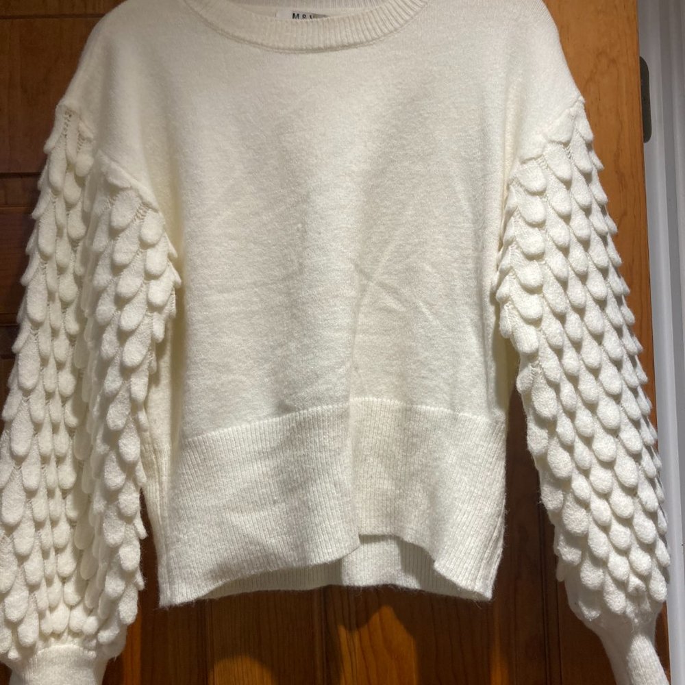 Women’s White Scallop Crew Neck Sweater / Jumper by M & V Size S/M - Picture 3 of 7